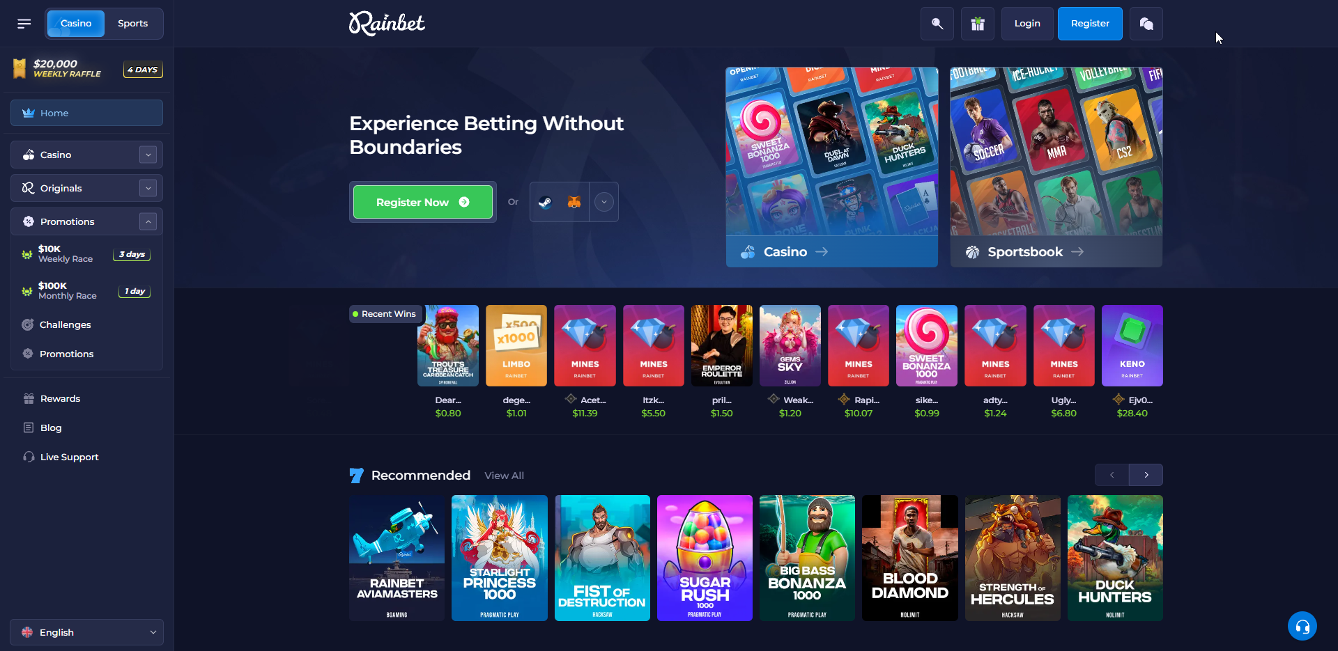 Rainbet Homepage